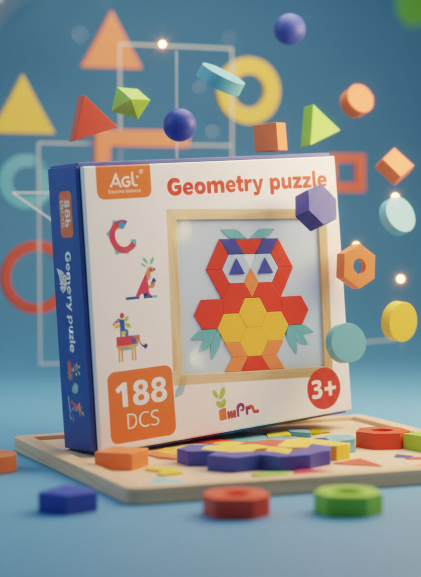 🦉 بازل الإبداع والأشكال الهندسية: Geometry Puzzle! 🔺 المقاس الكبير (188 قطعة)
