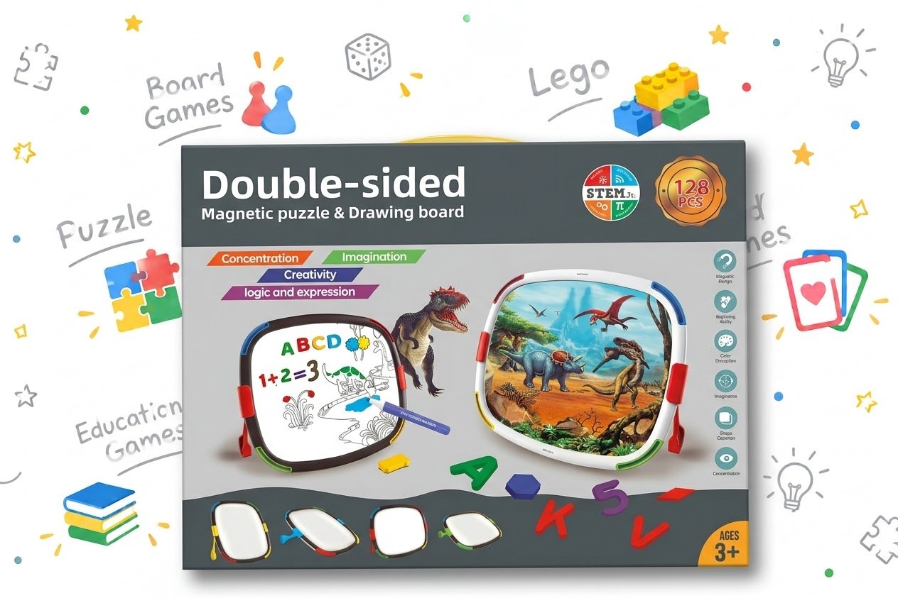 🎨 لعبة Double-sided Magnetic Puzzle & Drawing Board: سبورة الرسم والبازل المغناطيسي المتكاملة!